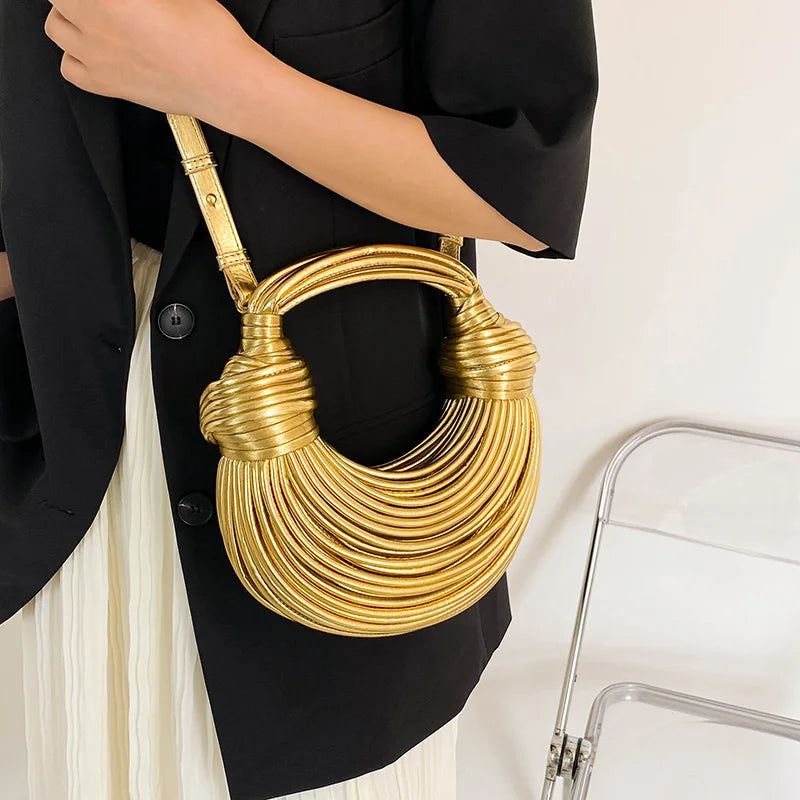 MOODS Elegant Golden Noodle Knot Evening Clutch - Luxury Designer Purse for Dinner Parties 2023 - Alrickas’ UNIQUE BOUTIQUE