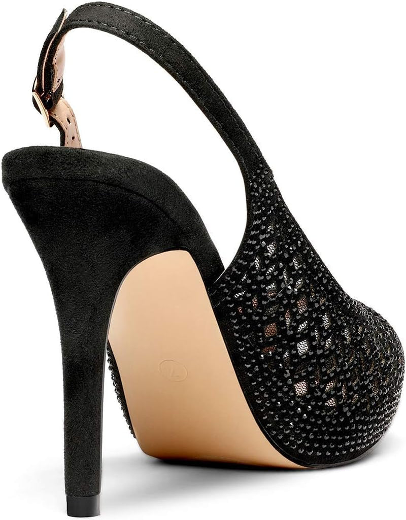 Women'S High Heels Platform Dress Rhinestones Peep Toe Pumps Shoes