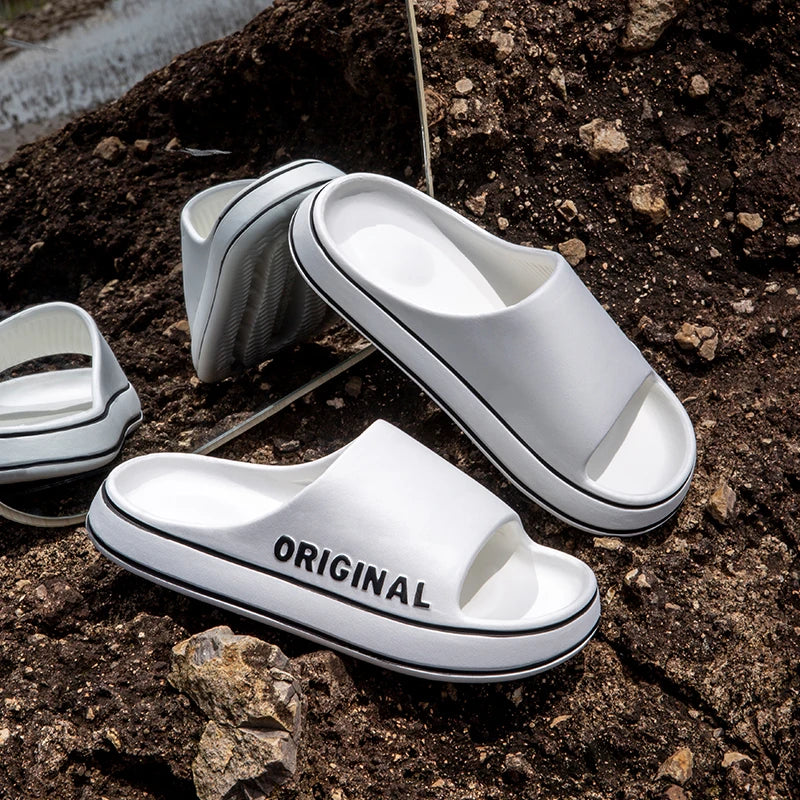 Feslishoet Women Letter Slippers Beach Slides Solid Color Mens Thick Sole Indoor Bathroom anti Slip Shoes Summer Couple Sandals - Alrickas’ UNIQUE BOUTIQUE