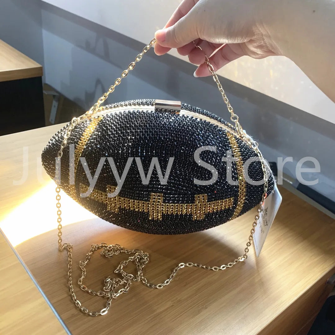 Luxury Football-Shaped Rhinestone Clutch Bag for Women - Sparkling Evening Handbag with Glittering Diamonds - Alrickas’ UNIQUE BOUTIQUE