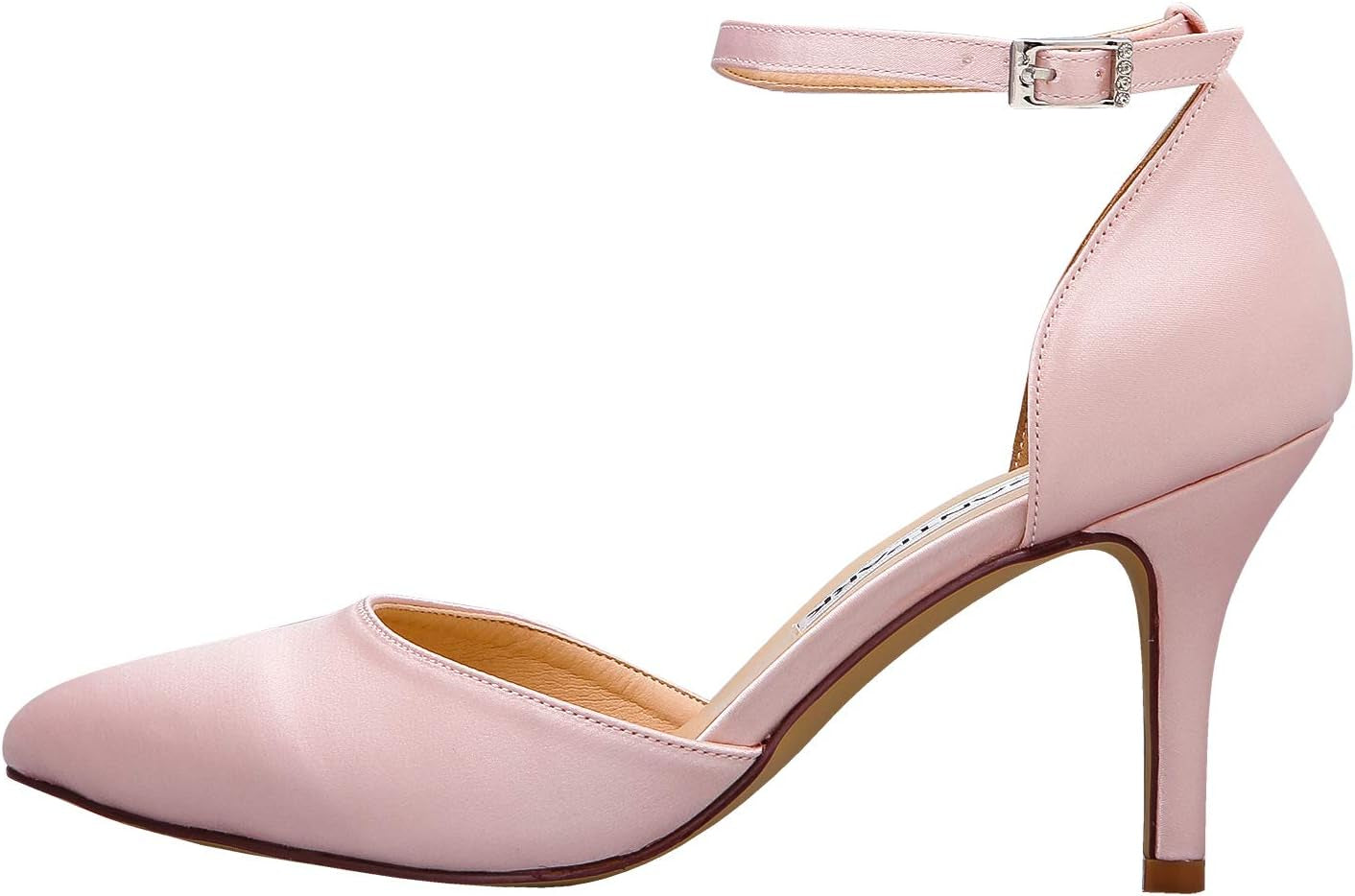 Heels for Women Pointed Toe High Heel Pumps Satin Ankle Strap Wedding Bridal Evening Party Dress Shoes