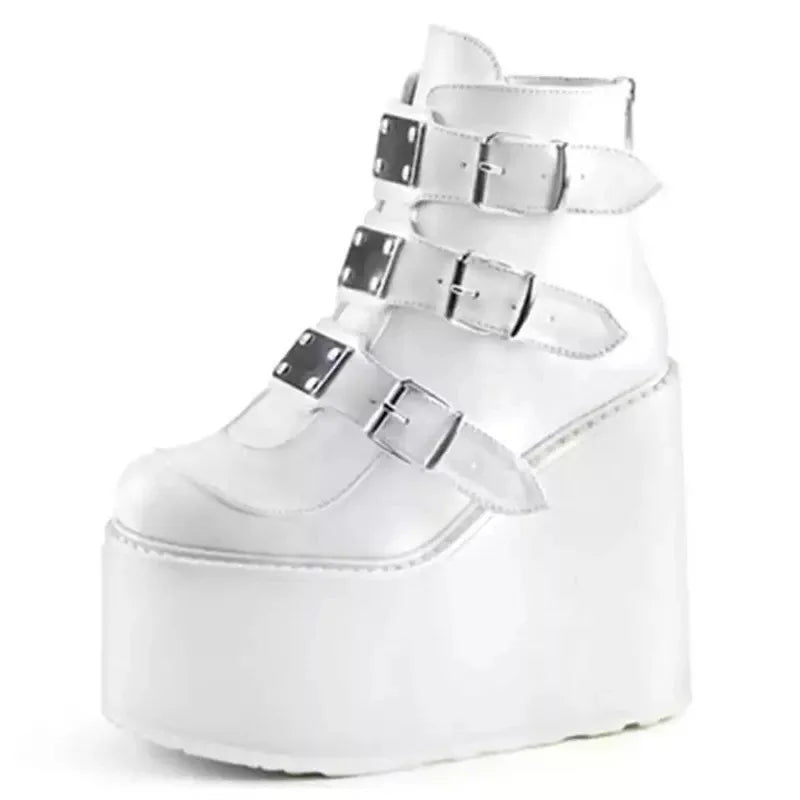 Winter Buckle Ankel Boots Women Punk Female Platform Boots Wedges High Heels PU Women Boots Botas Mujer plus Size