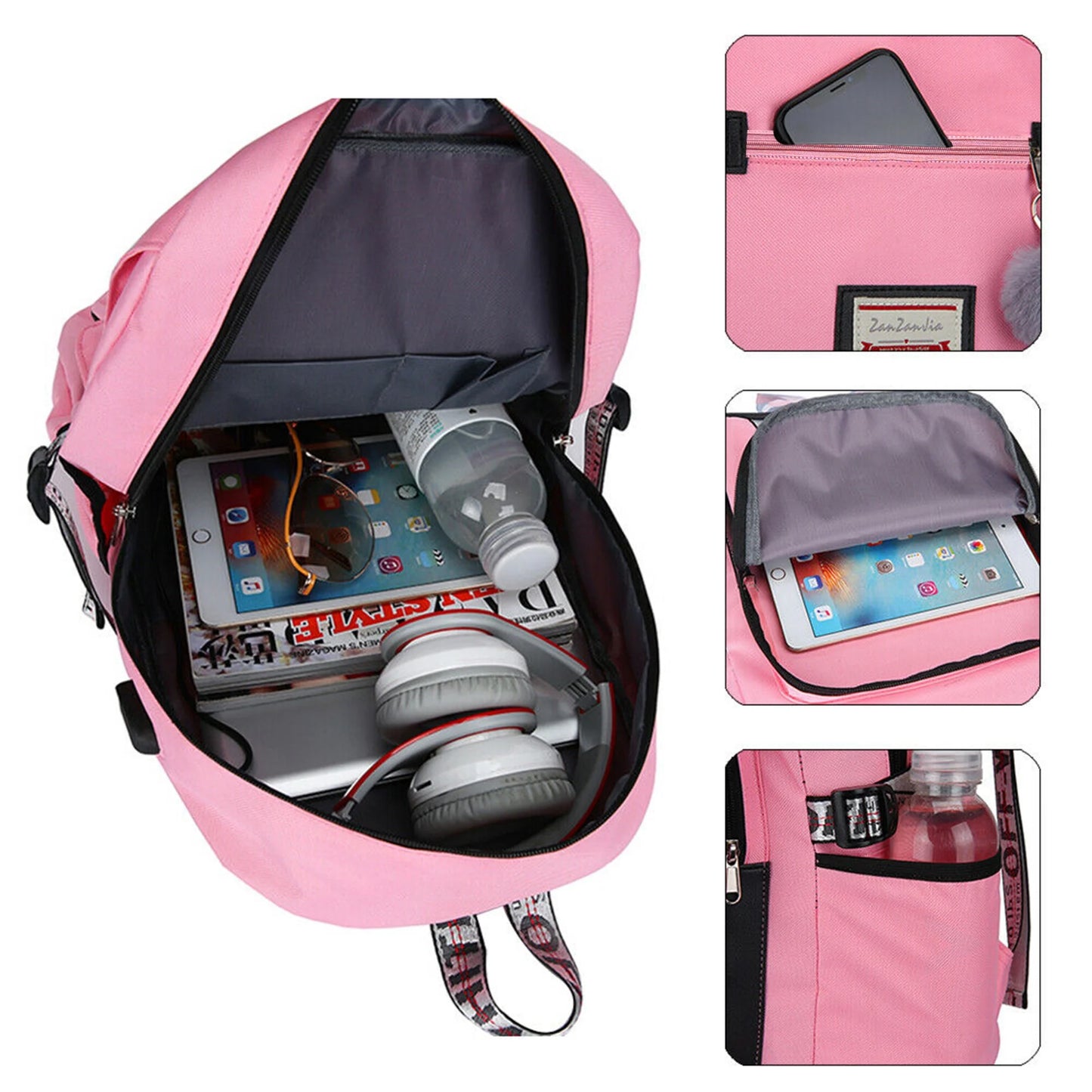 Women Girls School Bag Waterproof Teenage Backpack with anti Theft Lock USB Port College Bookbags Student Laptop