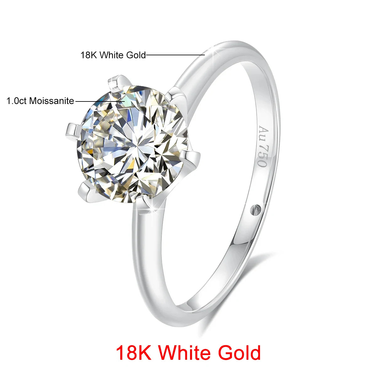 High Quality 100% Pure 18K Gold Moissanite Ring Certified 1Ct round Luxury Brands Engagement K Gold Jewelry for Women Wholesale