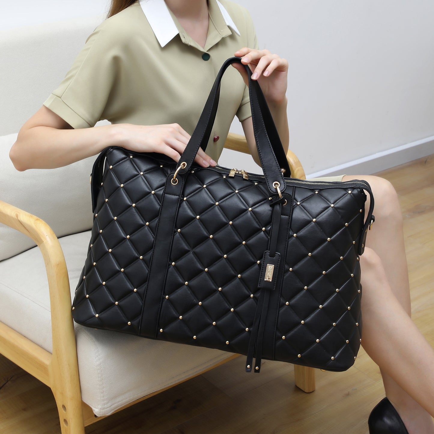 Women'S Quilted Travel Tote Weekender Duffle Bag