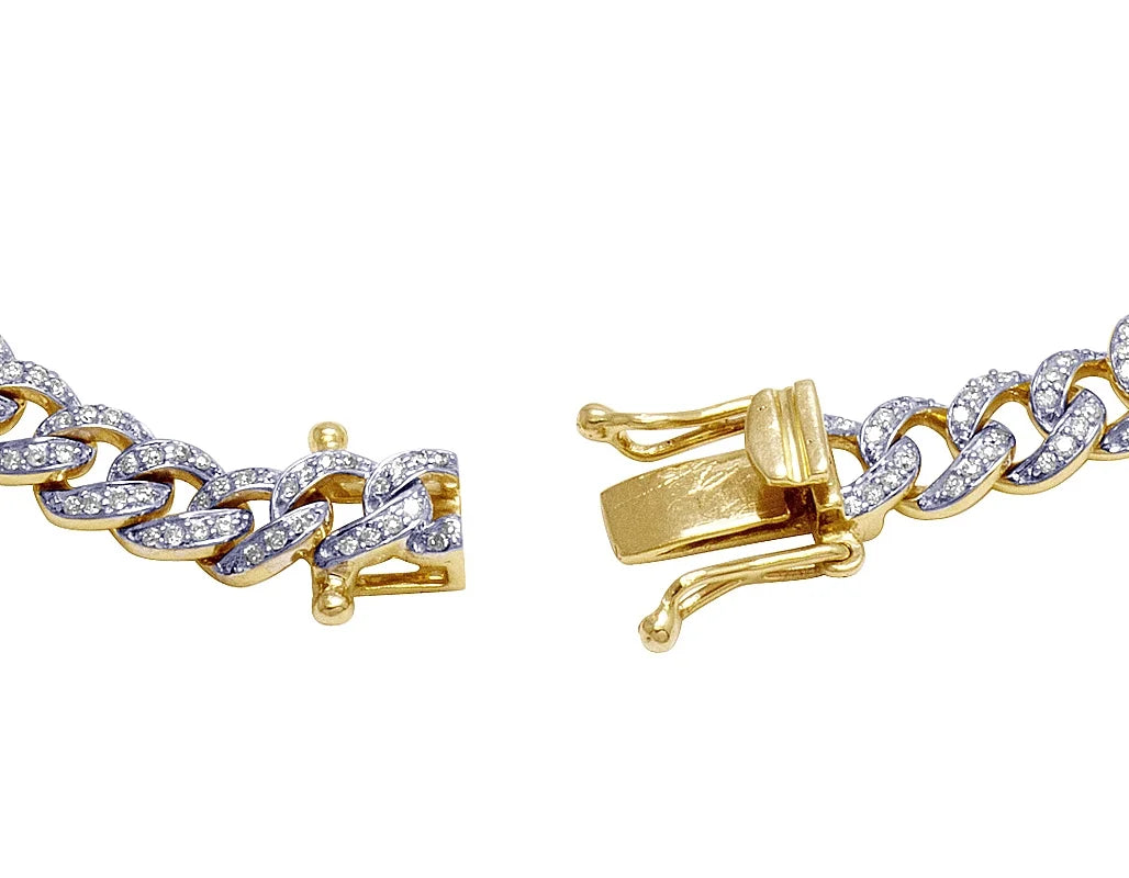 Mens 10K Yellow Gold Real Diamond Cuban Link Chain Bracelet 2.0 CT 8.5"