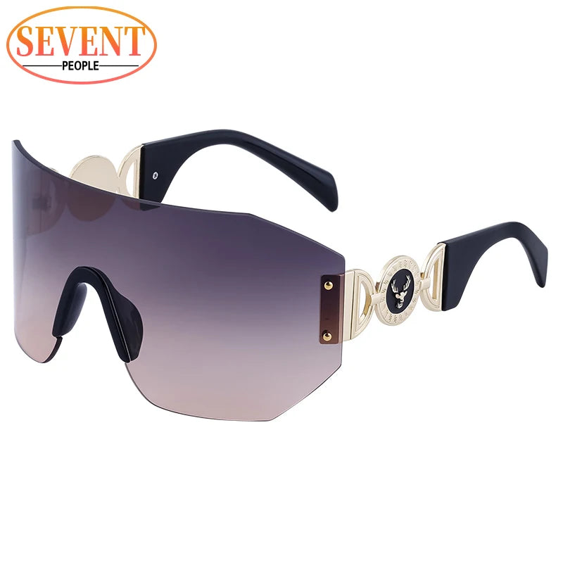 Oversized Shield Sunglasses Women 2025 Luxury Brand Designer Fashion Rimless Sun Glasses for Men New Trend Irregular Sunglass