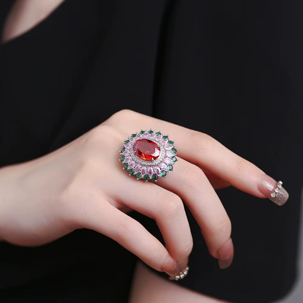 100% 925 Sterling Silver 10*14MM 6CT Ruby High Carbon Diamond Gemstone Adjustable Ring Wedding Engagement Fine Jewelry
