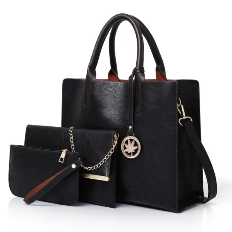 Women'S Handbag 3-Piece Set Women'S Shoulder Bag Fashion Purse Vintage Leather Bag Large Capacity Handbag Inclined Shoulder Bag