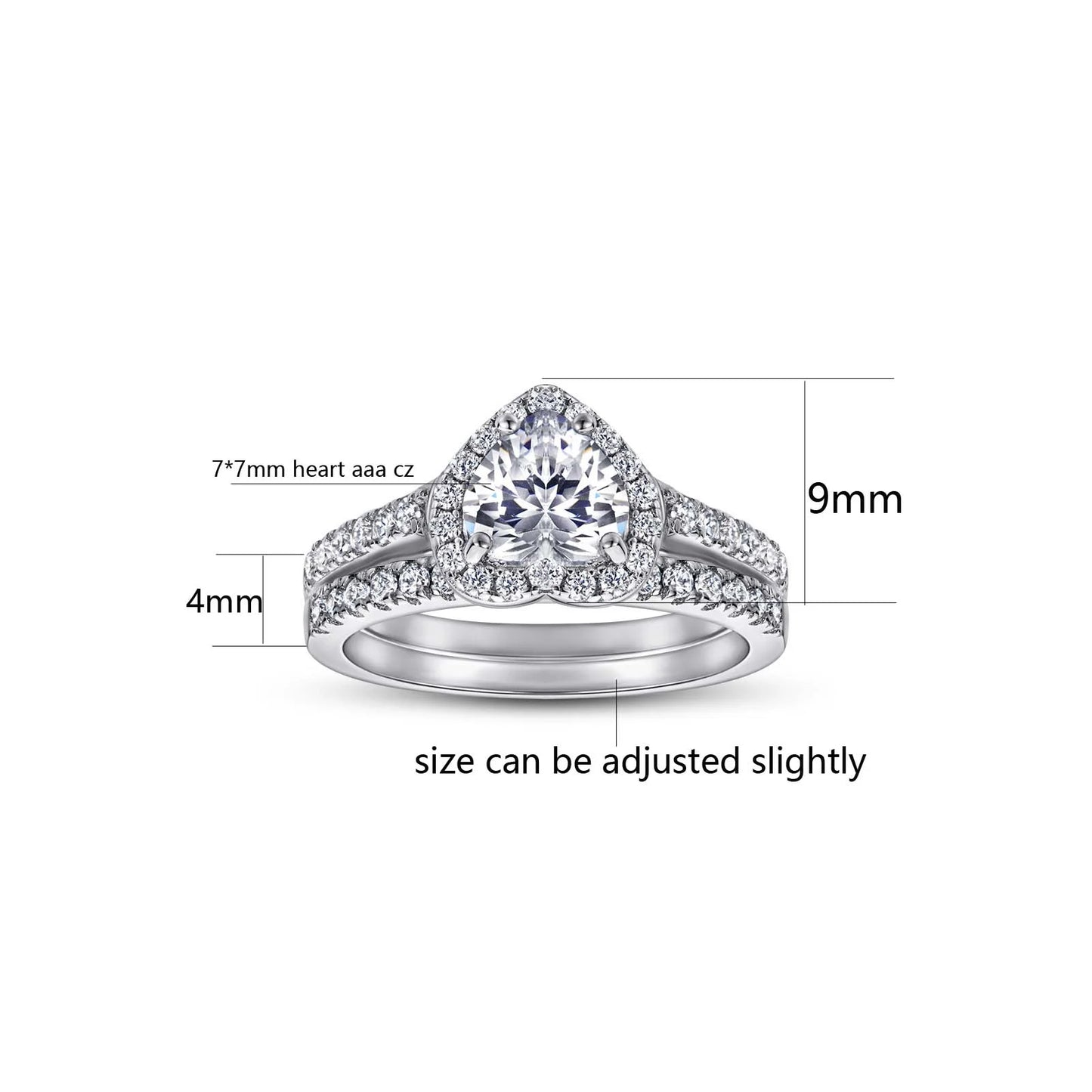 Heart Matching Rings Couple Rings 10Kt White Gold Plated 1Ct CZ Wedding Ring Set for Women