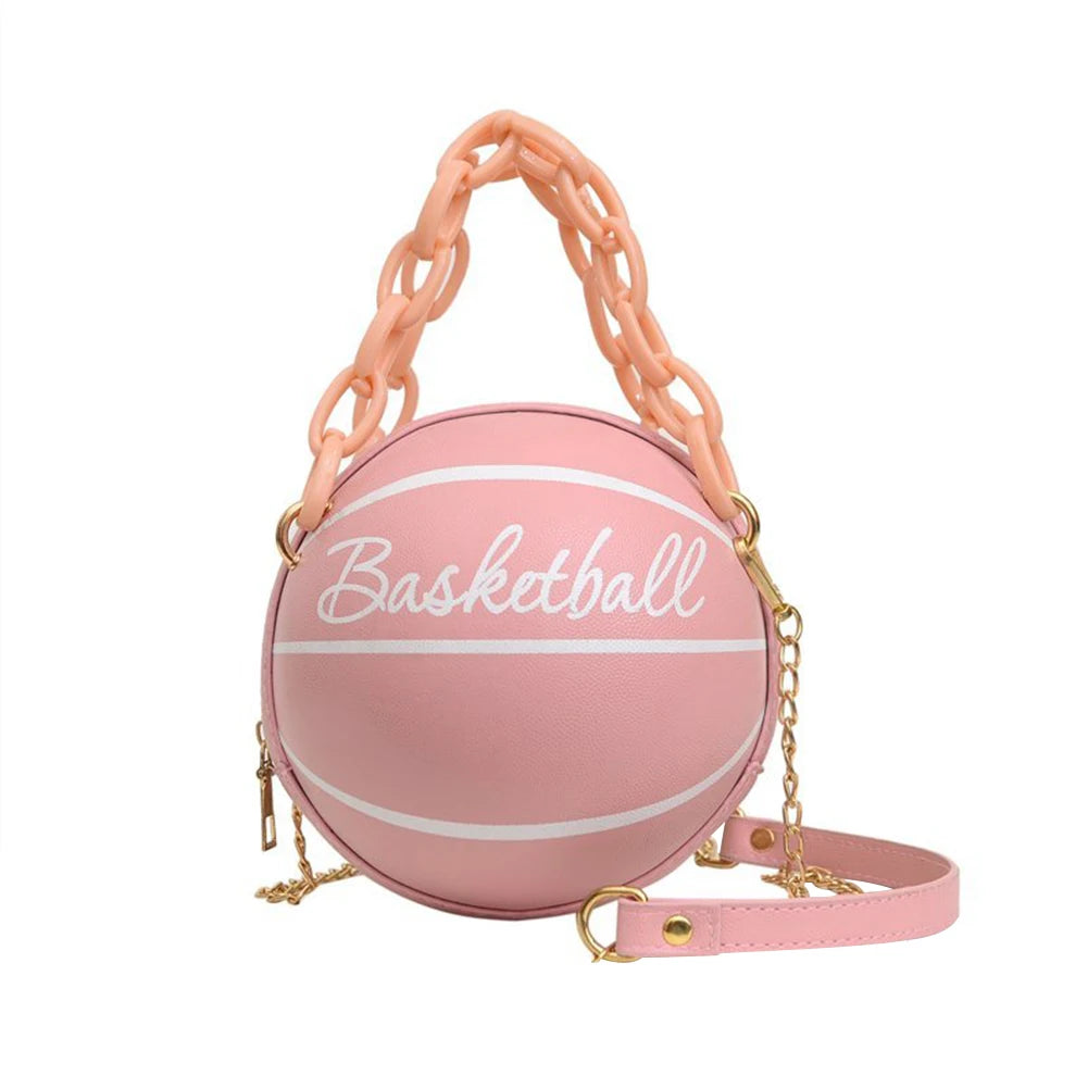 New Female Leather Pink Basketball Bag New Ball Purses for Teenagers Women Shoulder Bags Crossbody Chain Hand Bags