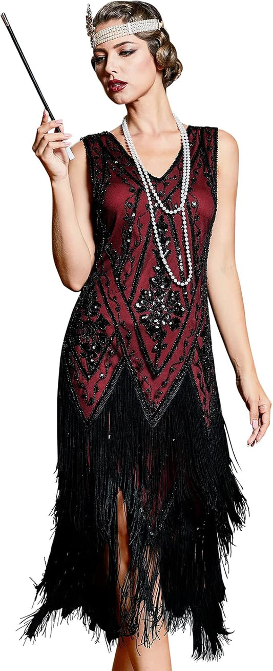 Glamorous 1920s Flapper Dress - Vintage Swing Fringed Gatsby Style for Roaring 20s Parties - Alrickas’ UNIQUE BOUTIQUE