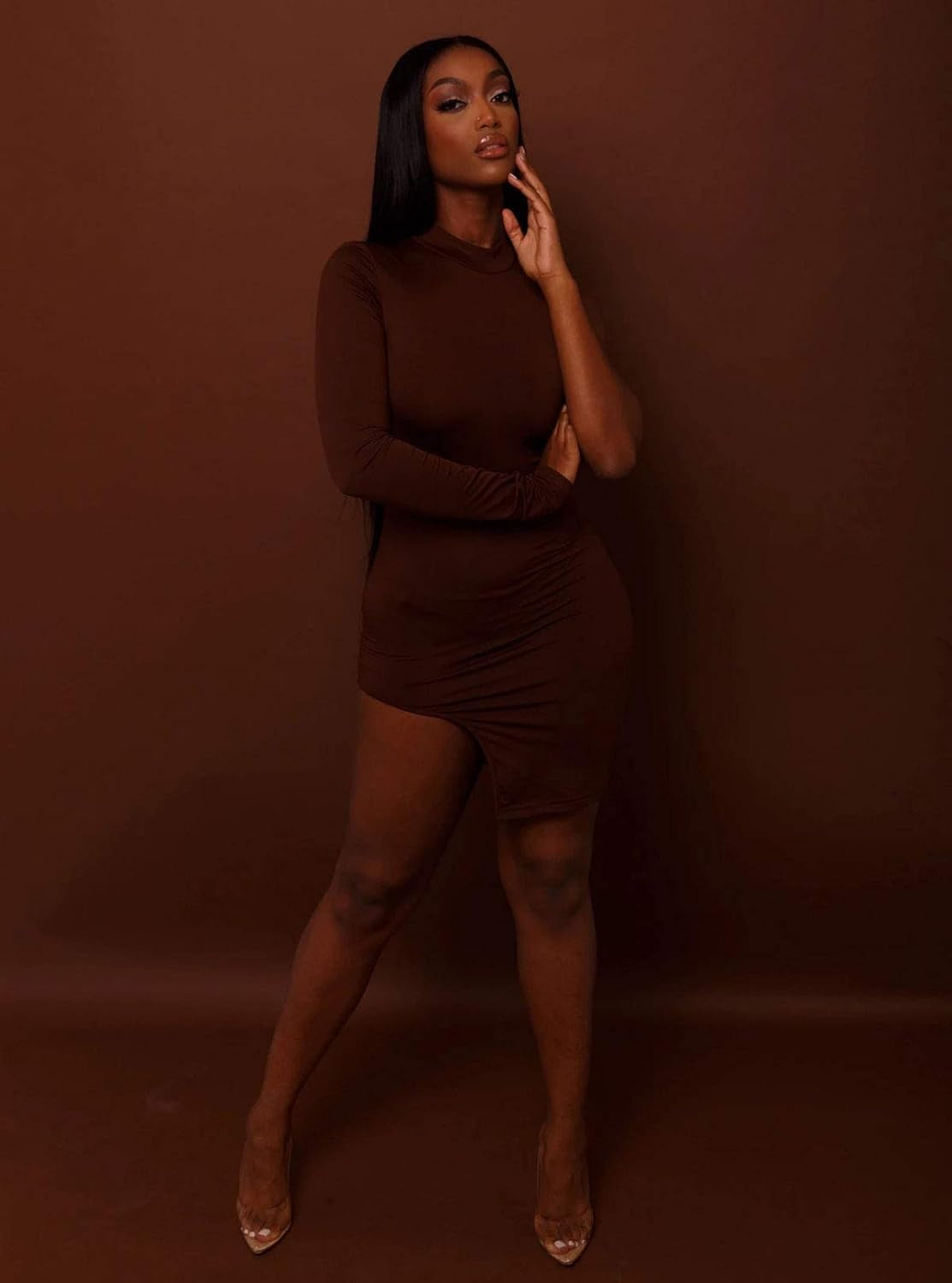 Chic One Shoulder Long Sleeve Bodycon Dress with Side Slit - Perfect for Parties and Clubwear - Alrickas’ UNIQUE BOUTIQUE