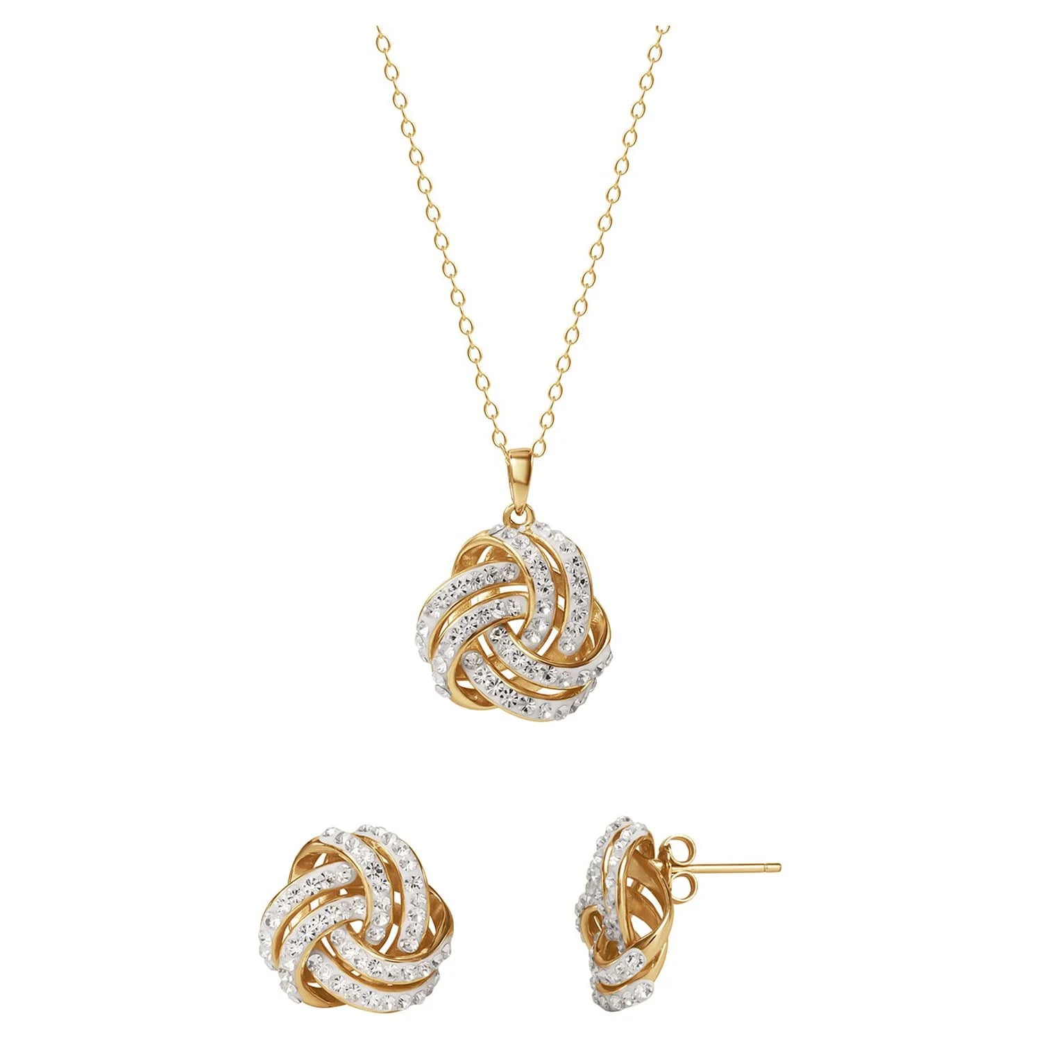Elegant 18K Gold Love Knot Crystal Pendant and Earring Set for Women - Alrickas’ UNIQUE BOUTIQUE