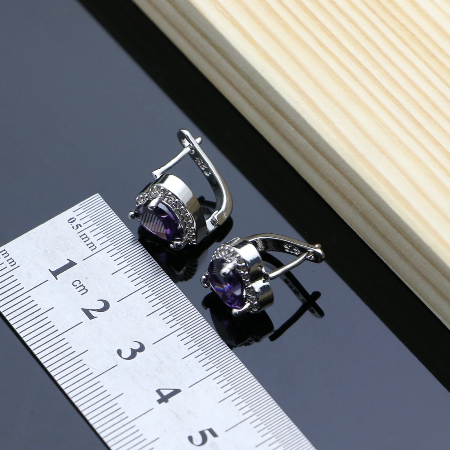 Romantic Heart Shaped Silver 925 Jewelry Sets for Women Purple Amethyst Earrings Rings Confession Girl Necklace Set Dropshipping