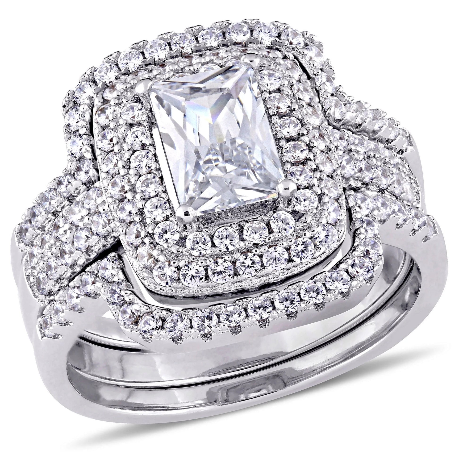 Stunning Women's Sterling Silver Bridal Set with Cubic Zirconia and Emerald Accents - Alrickas’ UNIQUE BOUTIQUE