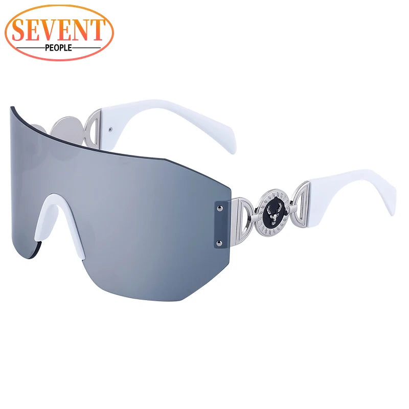 Oversized Shield Sunglasses Women 2025 Luxury Brand Designer Fashion Rimless Sun Glasses for Men New Trend Irregular Sunglass