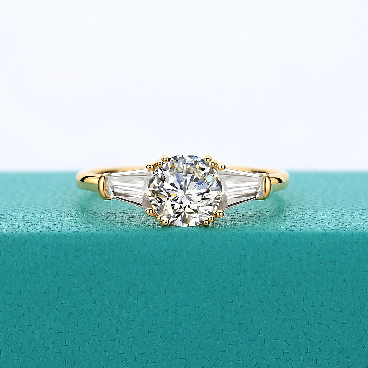 100% Real 14K Gold Ring Engagement Moissanite Diamond 1Ct 2Ct 3Ct 3 Stone Women Luxury K Gold Jewelry for Wedding Gifts
