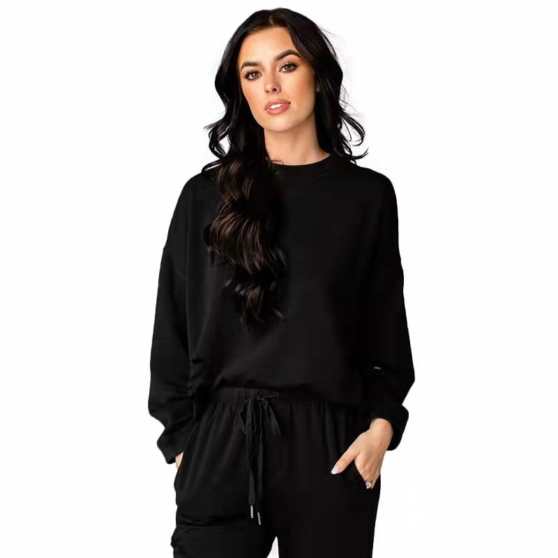Chic Women's Ripped Round Neck Pullover & Pants Set - Casual Long Sleeve Cotton Sweatshirt Suit - Alrickas’ UNIQUE BOUTIQUE