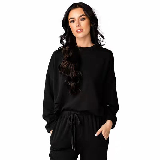 Chic Women's Ripped Round Neck Pullover & Pants Set - Casual Long Sleeve Cotton Sweatshirt Suit - Alrickas’ UNIQUE BOUTIQUE