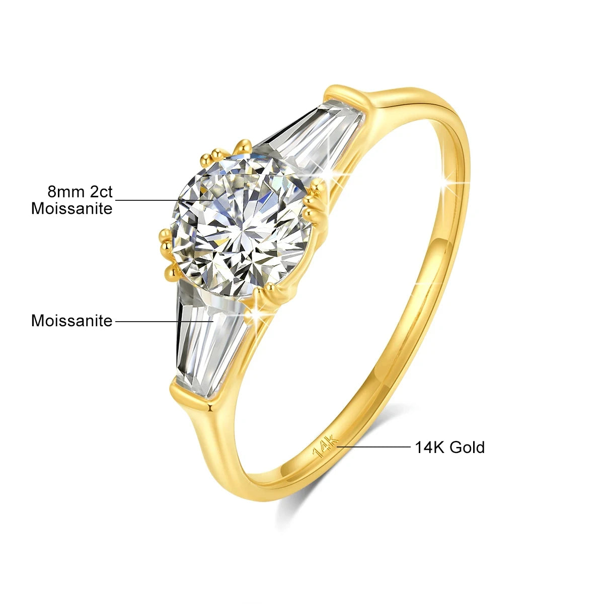 100% Real 14K Gold Ring Engagement Moissanite Diamond 1Ct 2Ct 3Ct 3 Stone Women Luxury K Gold Jewelry for Wedding Gifts