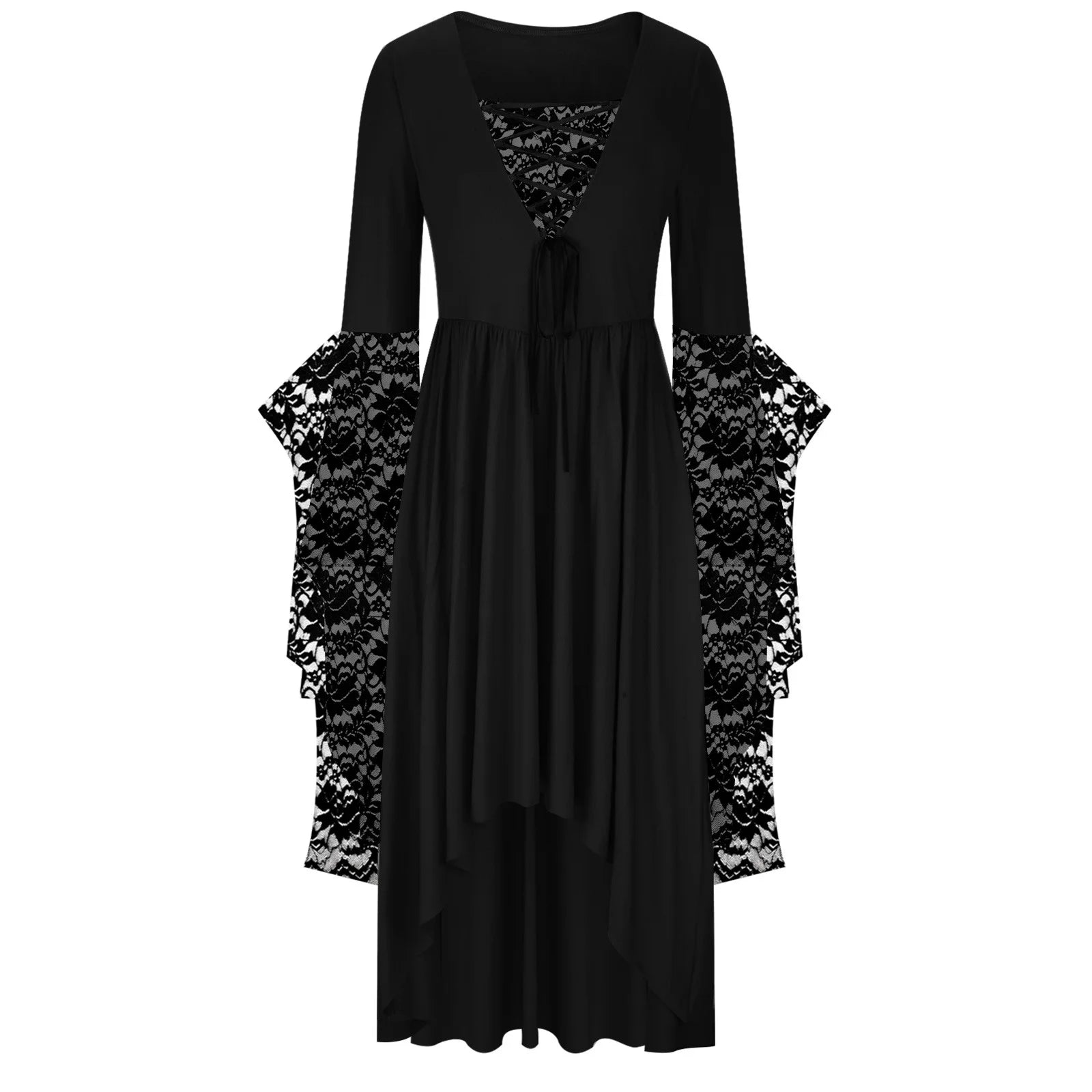 Plus Size Women's Gothic Flare Sleeve Dress - Skull Lace Print Steampunk Maxi Cocktail Dress for Summer Weddings - Alrickas’ UNIQUE BOUTIQUE