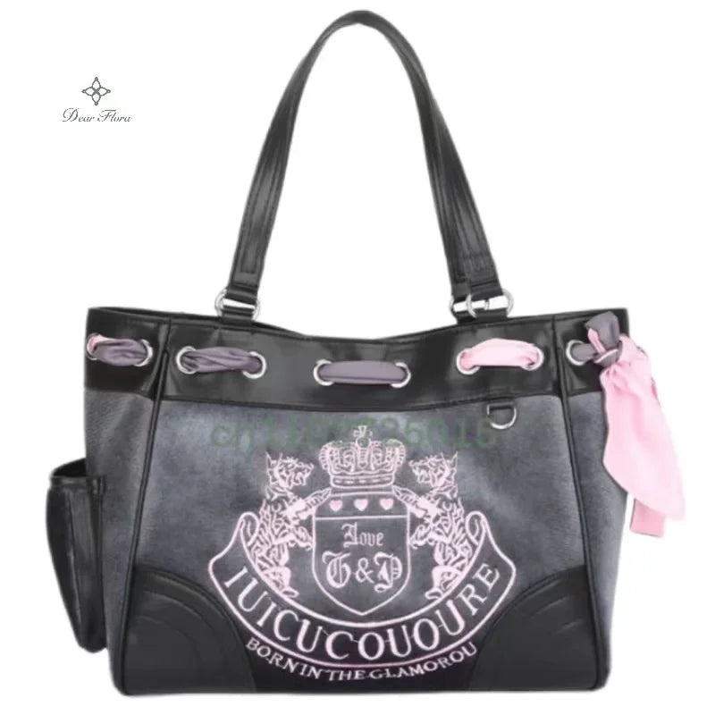 Y2K Women Vintage Retro Chic Embroidery Velvet Handbags Ladies Large-Capacity Tote Bag Girl Shopping Shoulder Bag Women'S Purses