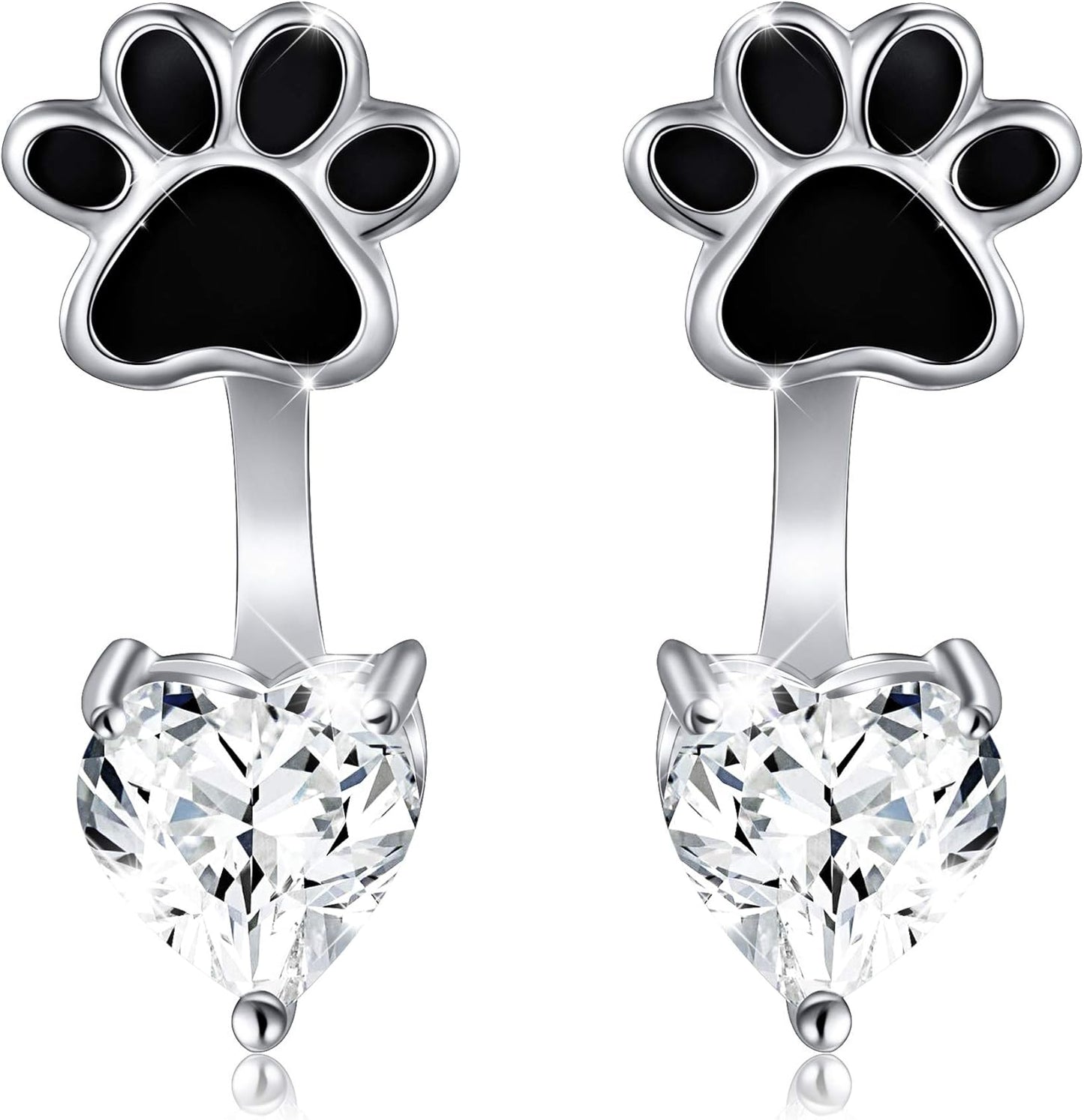 Sterling Silver Forever Love Front and Back Heart Stud Puppy Paw Earrings Jacket for Women