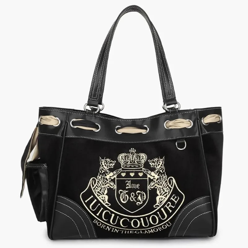 Y2K Women Vintage Retro Chic Embroidery Velvet Handbags Ladies Large-Capacity Tote Bag Girl Shopping Shoulder Bag Women'S Purses