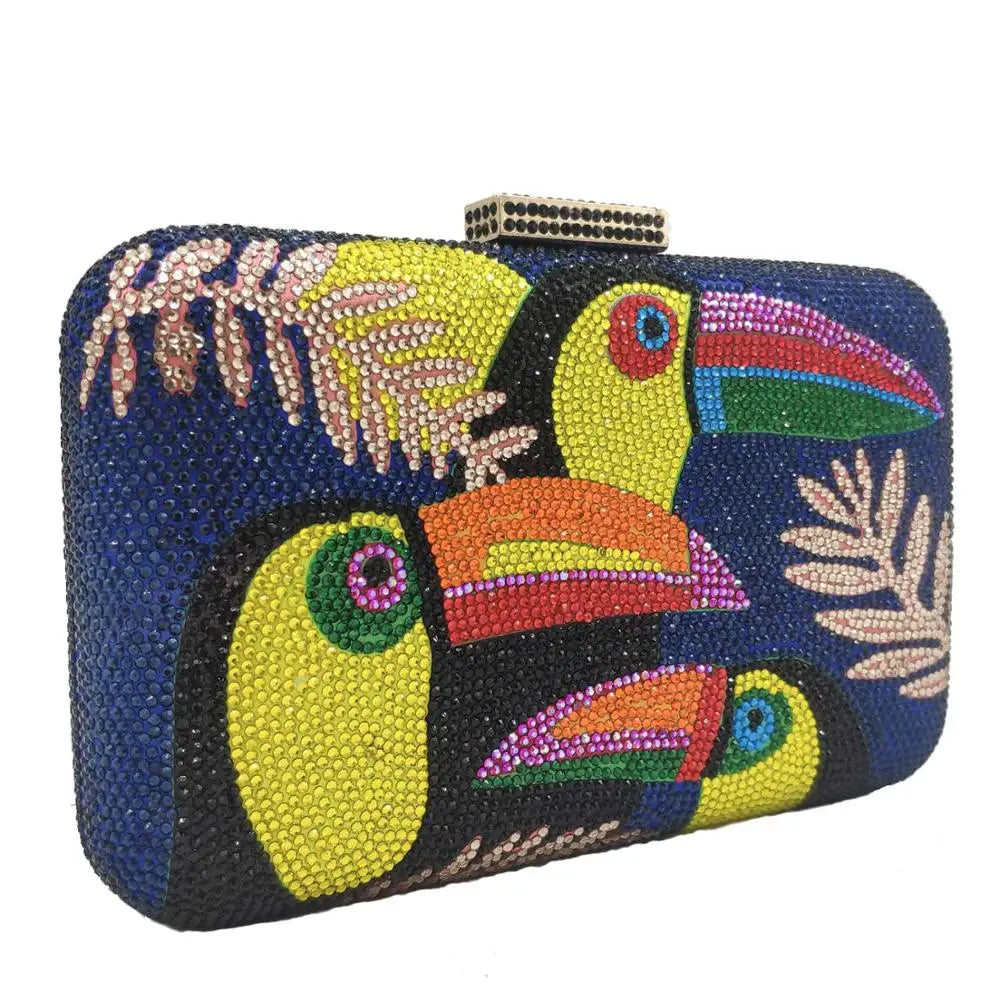 Novelty Toucan Bird Women Crystal Evening Bags Rhinestones Box Minaudiere Clutch Party Cocktail Handbag Purse