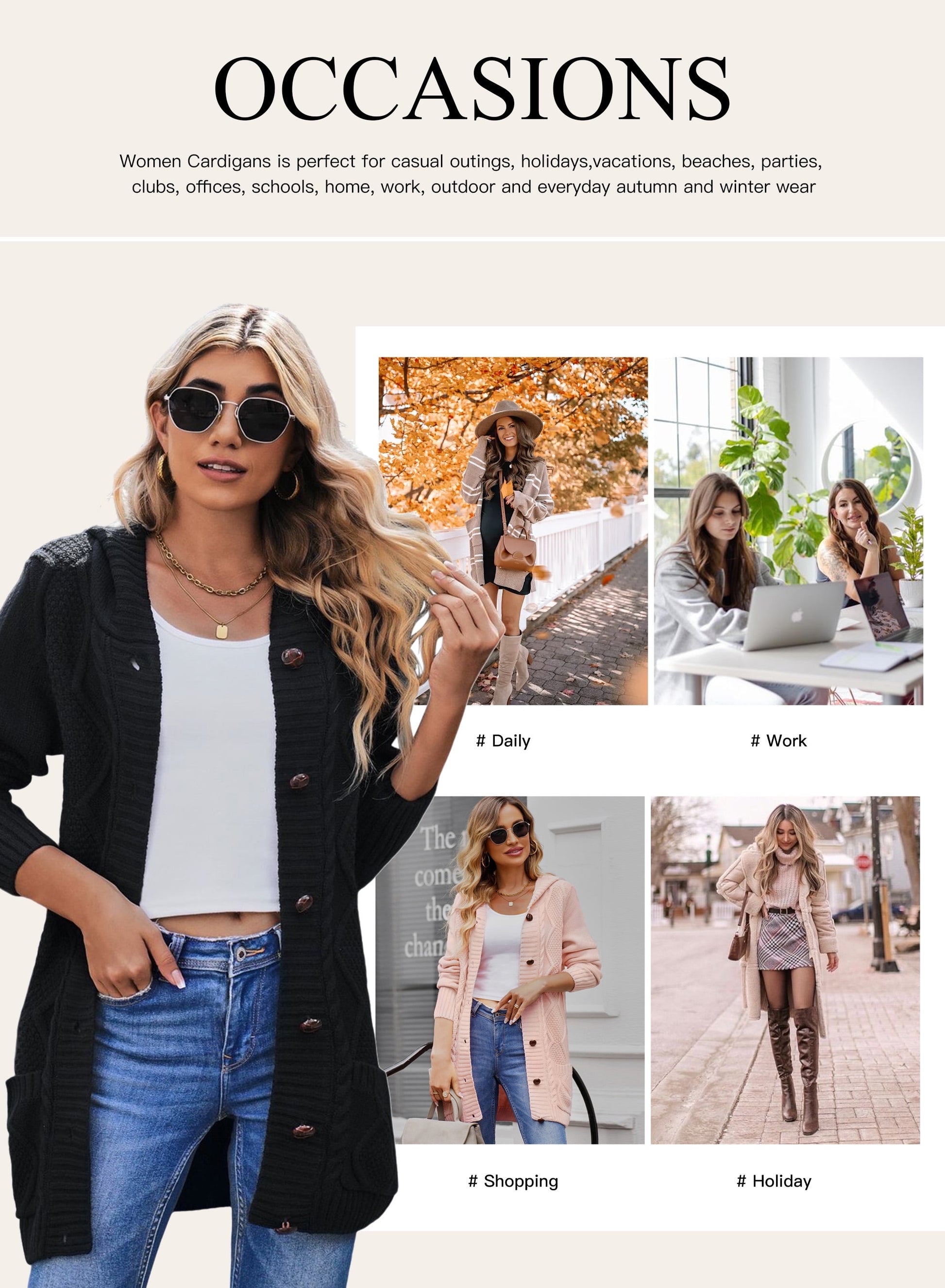 Chic Hooded Cardigan Sweater for Women - Long Sleeve Button-Down Knit Coat with Pockets - Alrickas’ UNIQUE BOUTIQUE