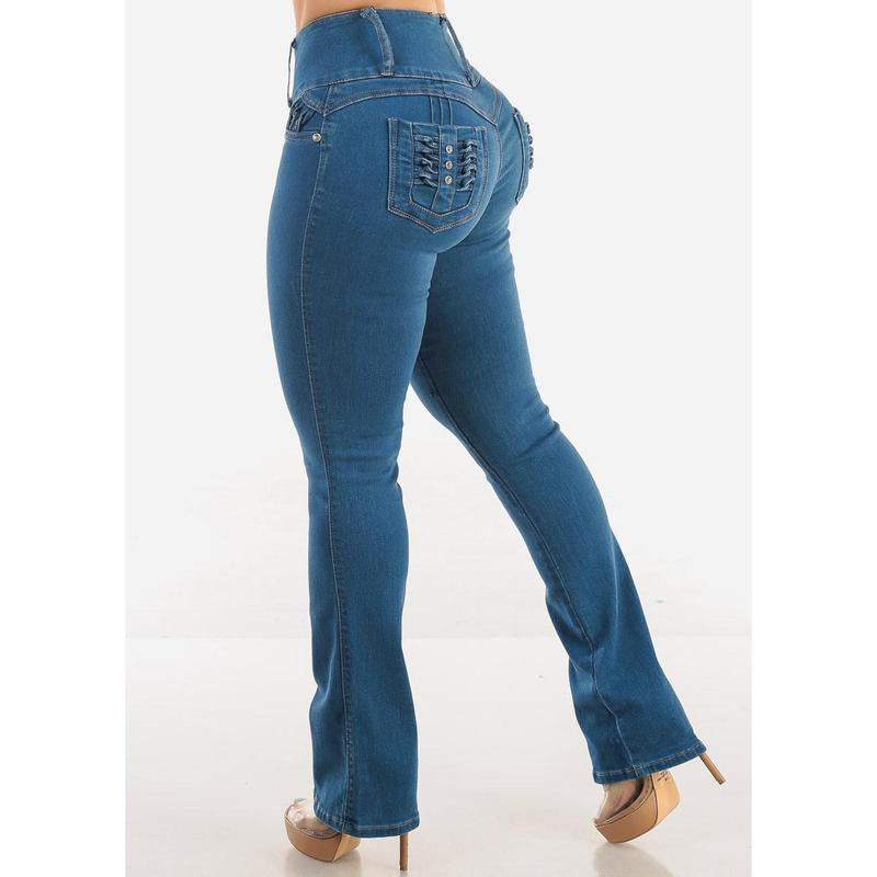 Transform Your Look with MX JEANS High Waist Bootcut Butt Lift Jeans - Medium Blue - Alrickas’ UNIQUE BOUTIQUE