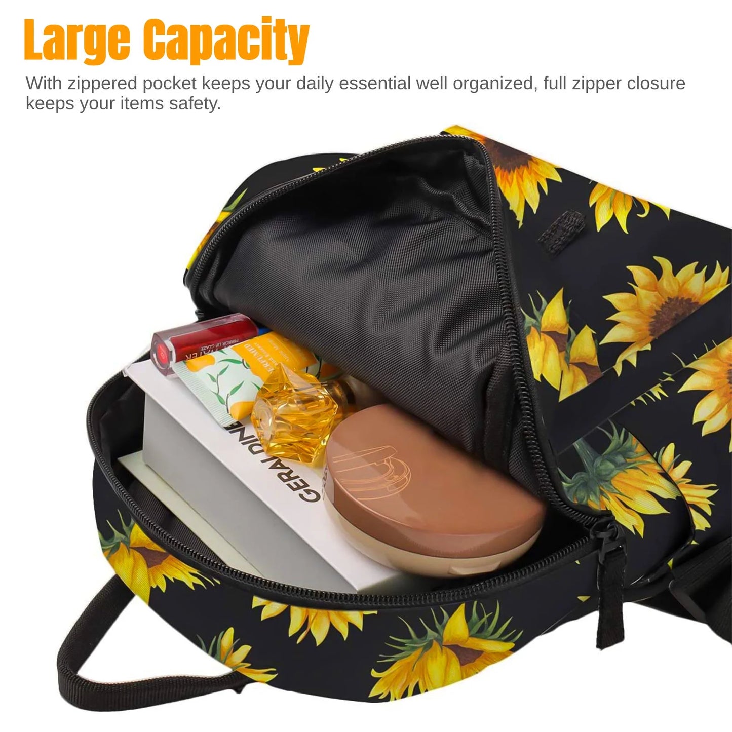 Sunflower Mini Backpack, Sunflowers Printing Backpack, Small Backpack Purse for Women, Cute Backpack Purse, Sunflower Rope Crossbody Shoulder Bag (Black Sunflower)