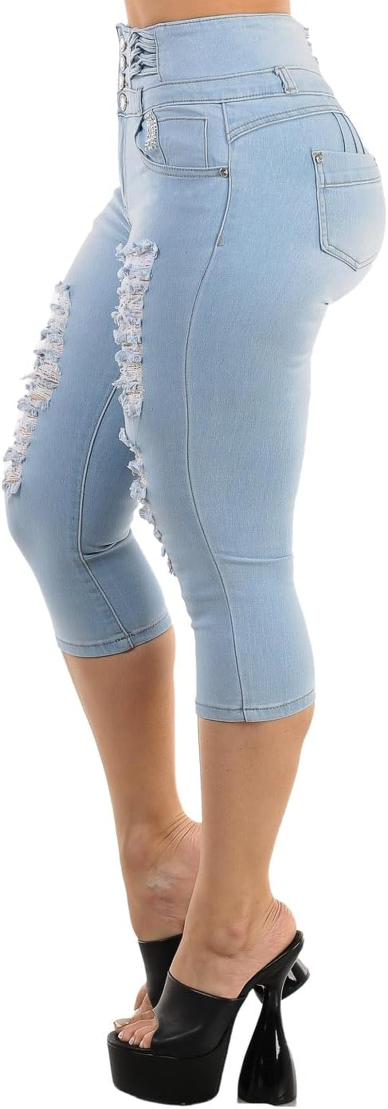 Butt Lifting Denim Capris for Women - High Waisted Stretch Capris Levanta Cola