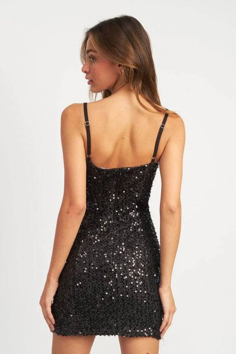 Glamorous Sequin Mini Dress with Spaghetti Straps - Alrickas’ UNIQUE BOUTIQUE