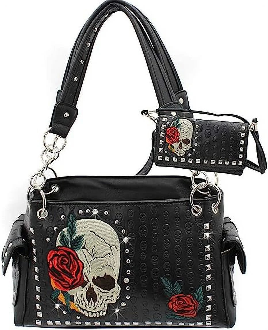 Stylish Red Rose Skull Handbag for Women - PU Leather Chic Design - Alrickas’ UNIQUE BOUTIQUE