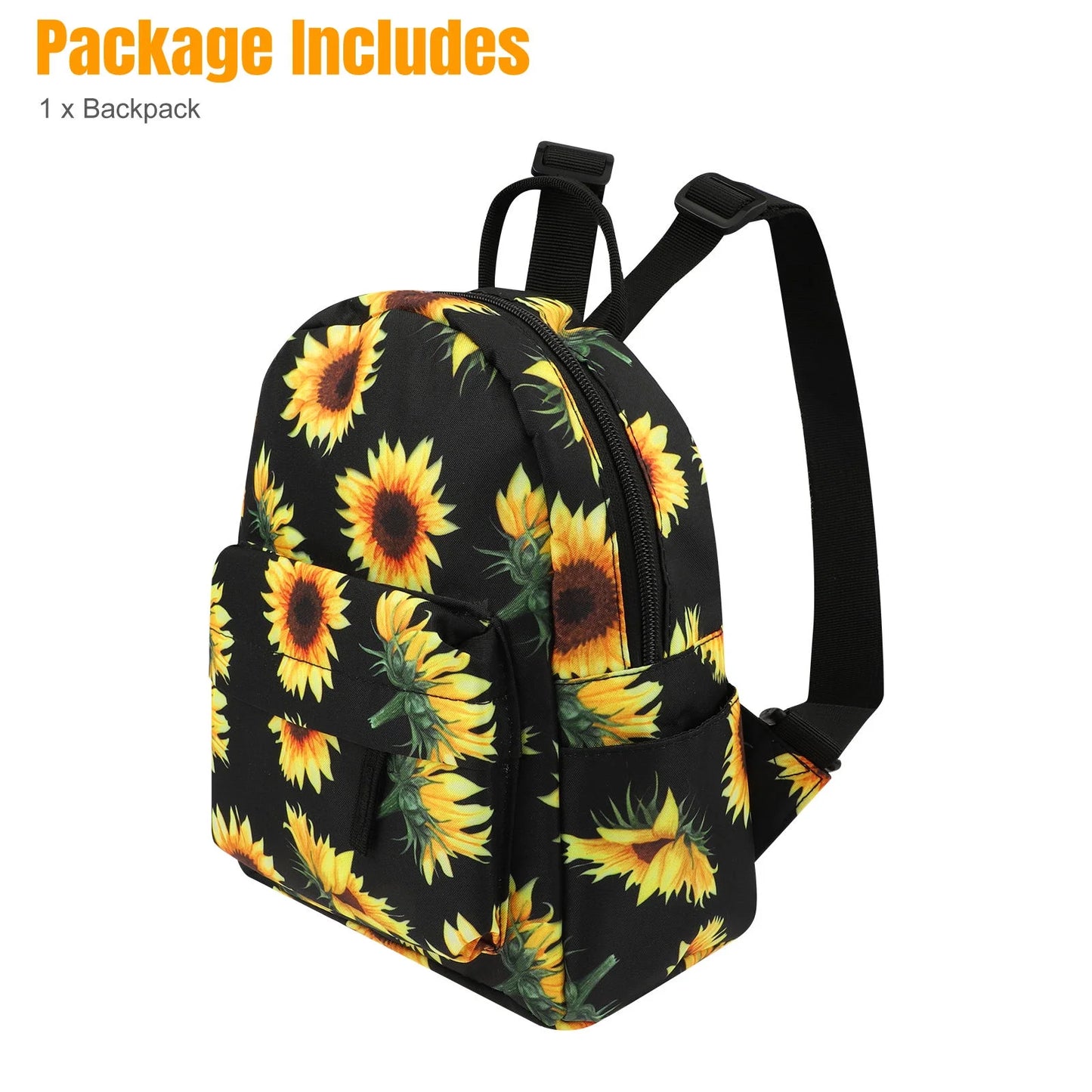 Sunflower Mini Backpack, Sunflowers Printing Backpack, Small Backpack Purse for Women, Cute Backpack Purse, Sunflower Rope Crossbody Shoulder Bag (Black Sunflower)