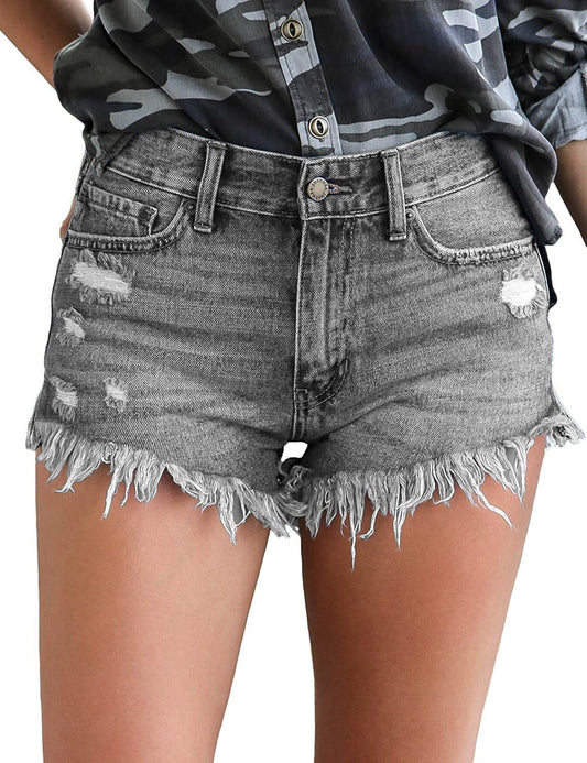 Chic Women's High Waisted Frayed Denim Shorts - Trendy Ripped Jean Style - Alrickas’ UNIQUE BOUTIQUE