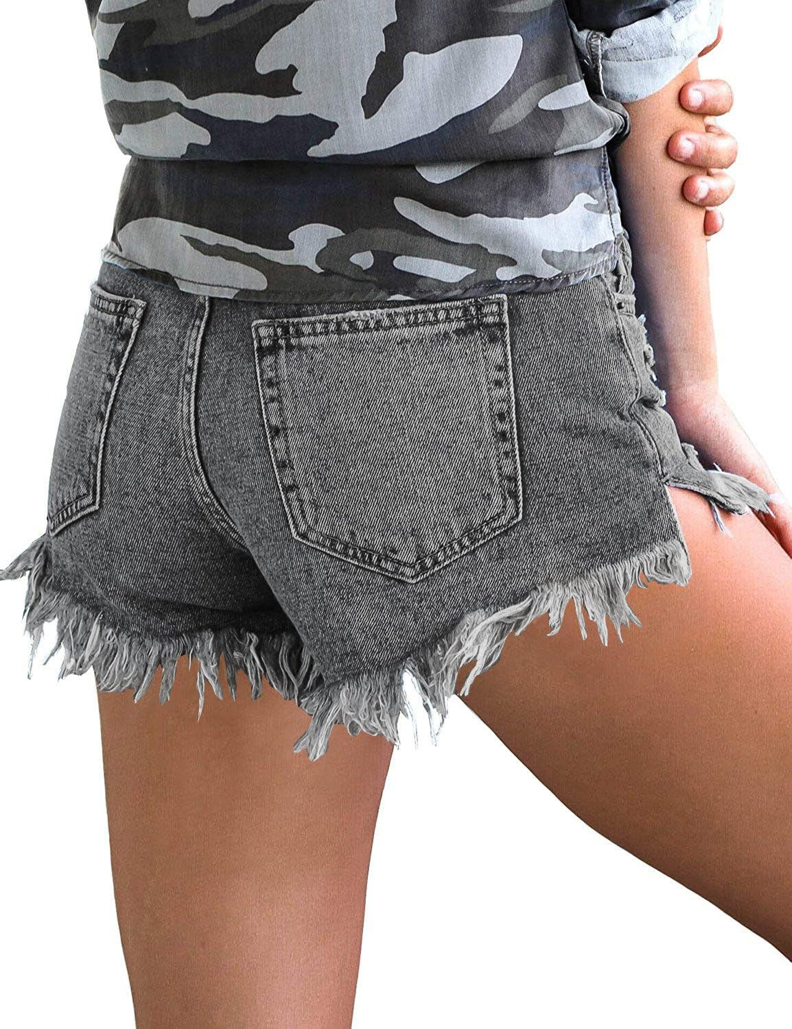 Chic Women's High Waisted Frayed Denim Shorts - Trendy Ripped Jean Style - Alrickas’ UNIQUE BOUTIQUE