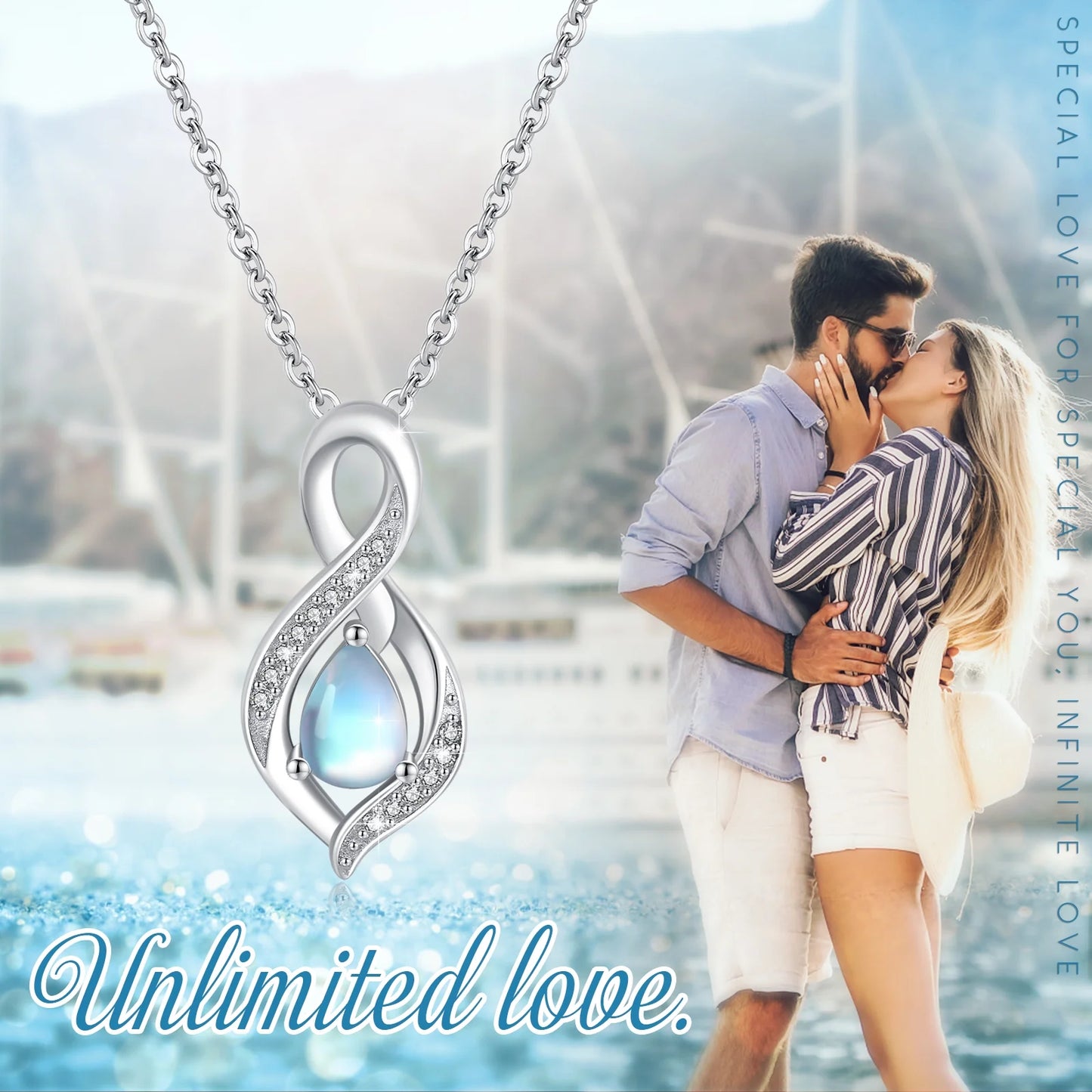Moonstone Pendant Necklace 925 Sterling Silver Necklaces for Women Mom Daughter Wife 18K White Gold Plated Jewelry Birthday Mother'S Day Gift