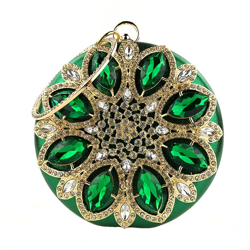 Green Clutch Bag Women round Clutch Purse Evening Bag Crystal Wedding Purse and Handbag Exquisite Chain Shoulder Bag ZD1244