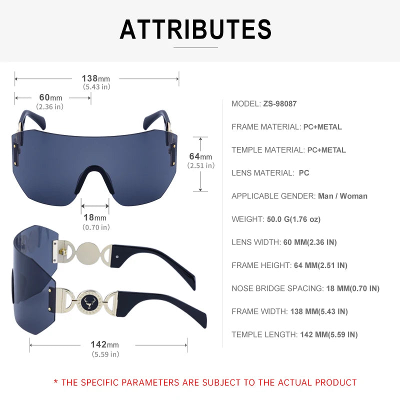 Oversized Shield Sunglasses Women 2025 Luxury Brand Designer Fashion Rimless Sun Glasses for Men New Trend Irregular Sunglass