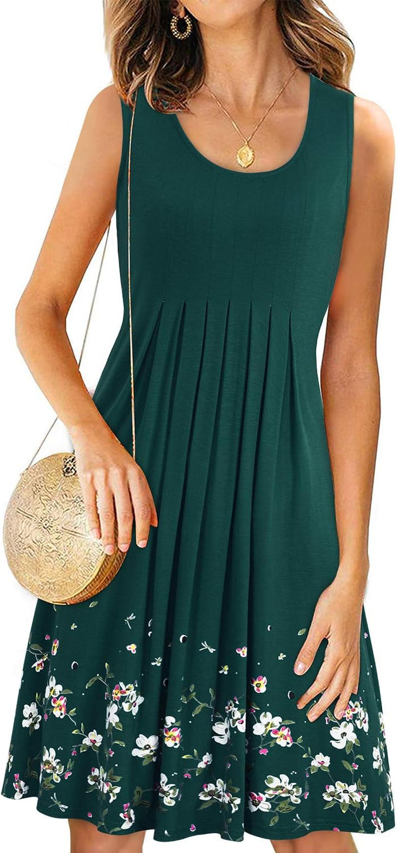 Summer Dresses for Women Casual Beach Sundress 2025 Sleeveless Floral Pleated Midi Vacation Sun Dress