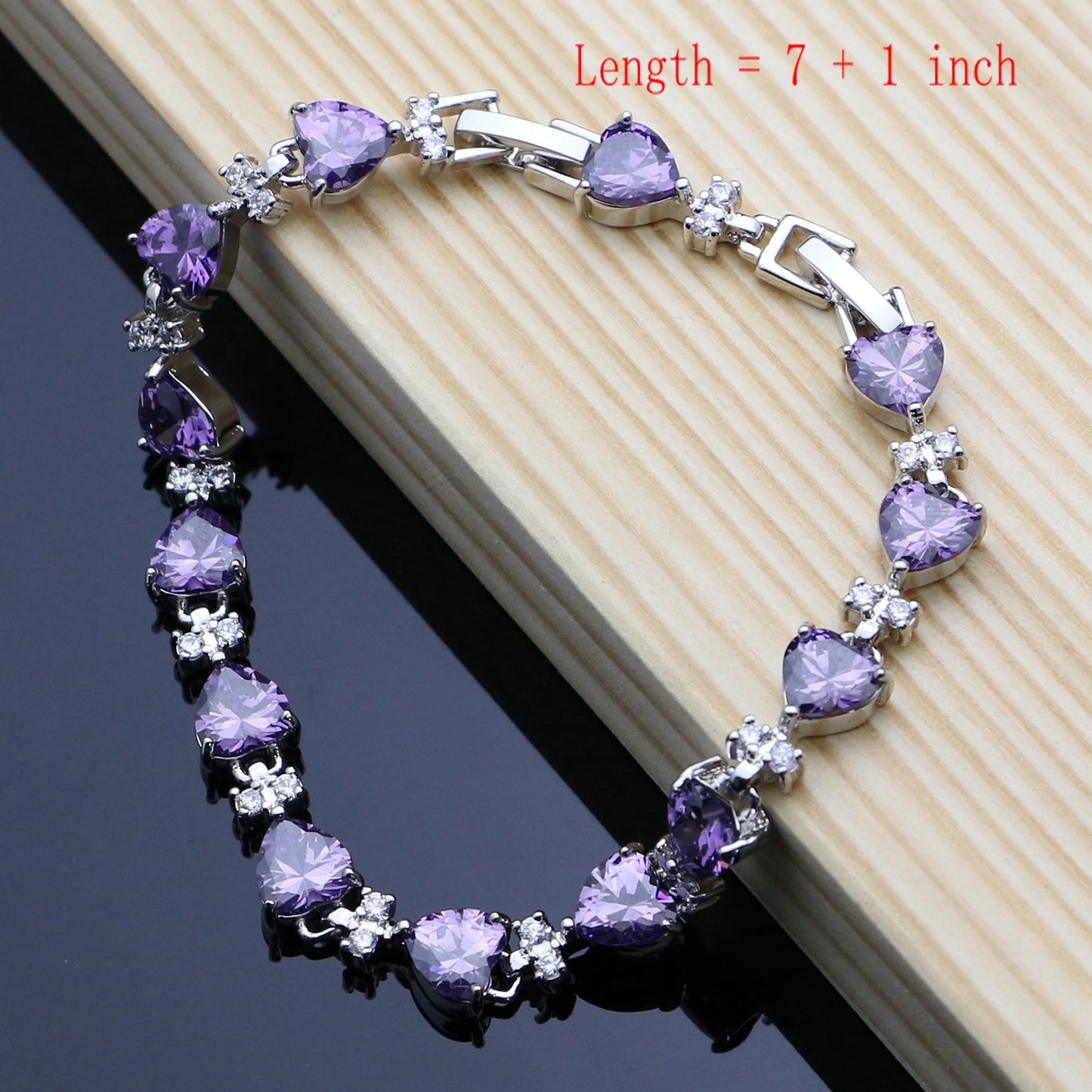 Romantic Heart Shaped Silver 925 Jewelry Sets for Women Purple Amethyst Earrings Rings Confession Girl Necklace Set Dropshipping