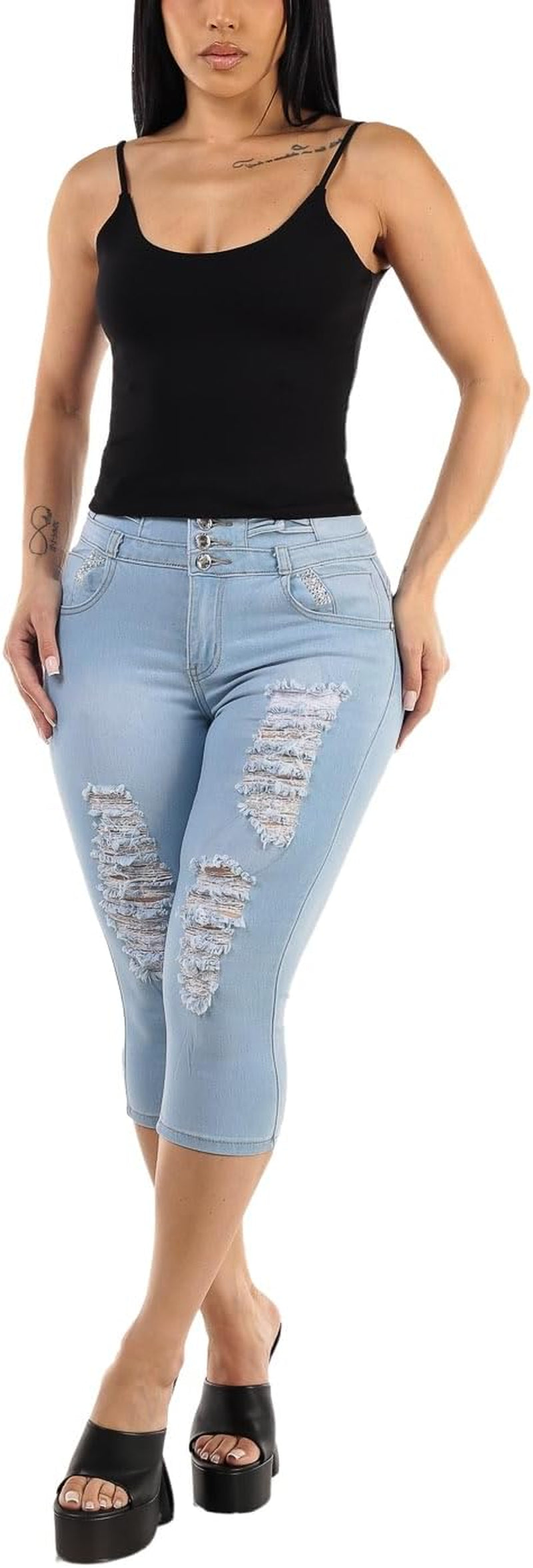 Butt Lifting Denim Capris for Women - High Waisted Stretch Capris Levanta Cola