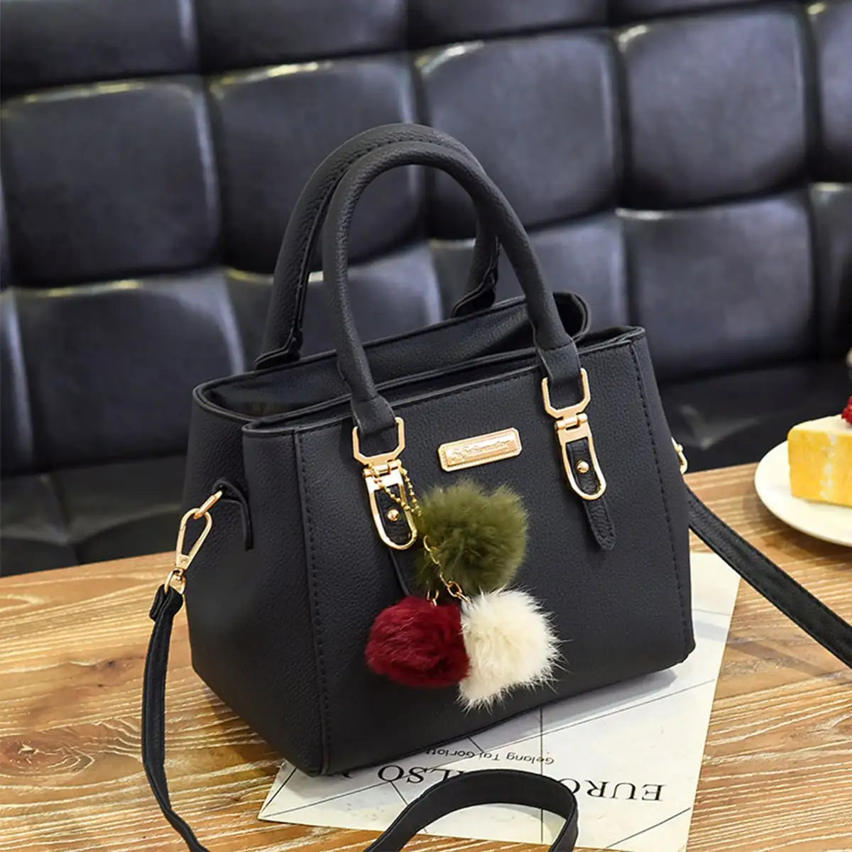 Chic PU Leather Vintage Handbag with Plush Tassel - Versatile Tote & Crossbody Bag for Women - Alrickas’ UNIQUE BOUTIQUE