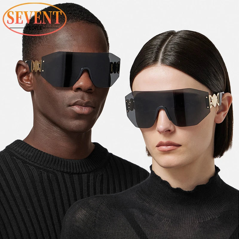 Oversized Shield Sunglasses Women 2025 Luxury Brand Designer Fashion Rimless Sun Glasses for Men New Trend Irregular Sunglass