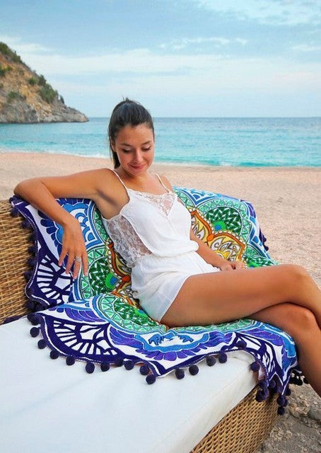 Polygon Printing Tassel Round Bath Towel Yoga Mat - Alrickas’ UNIQUE BOUTIQUE