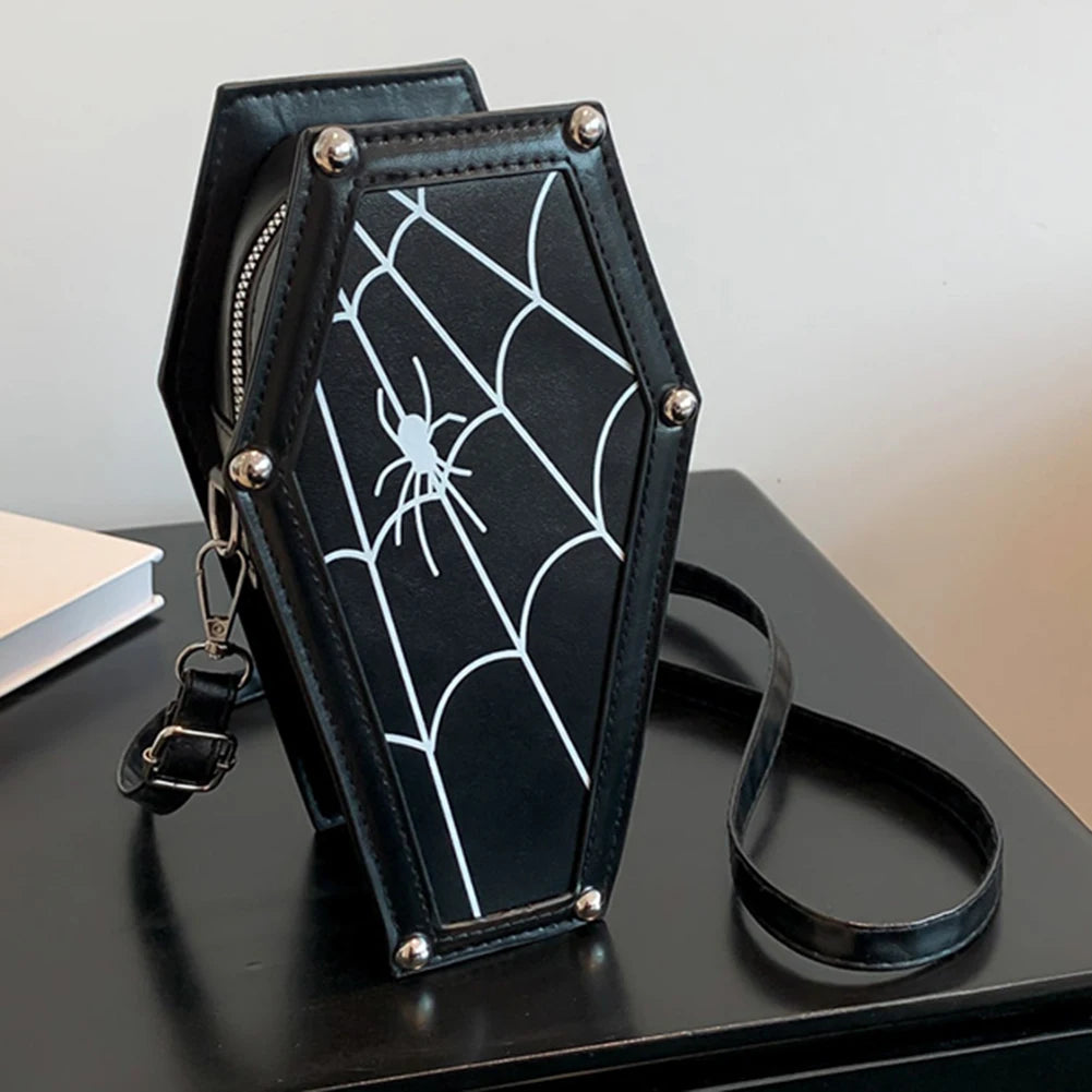 Women Novelty Pumpkin Purse PU Leather Demon Messenger Bag with Zipper Adjustable Strap Halloween Funny Bag