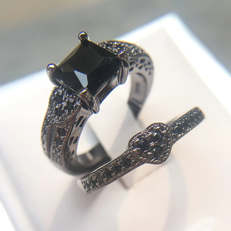 Natural Black Gold Jet Party Rings for Women Luxury Engagement Bizuteria Anillos Gemstone 14K Gold and Diamond Wedding Rings